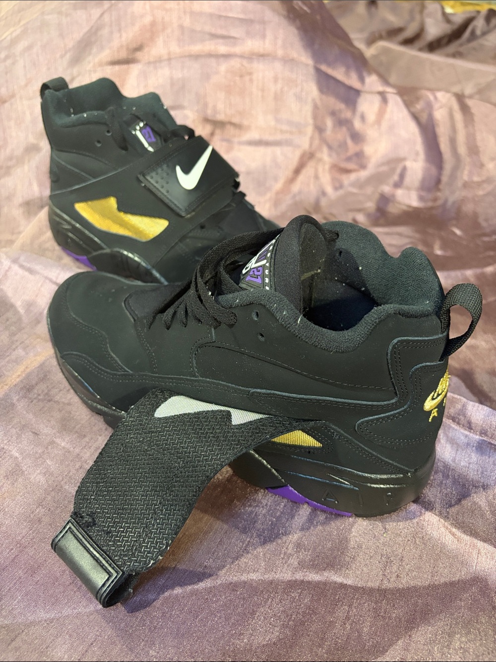 Nike Men’s Black High-Top Athletic Shoes with Gold and Purple Accents